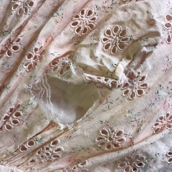 LoveShackFancy Pink Cressida Dress P/00 Cascade Ruffle V-Neck Eyelets Flutter - Picture 6 of 6